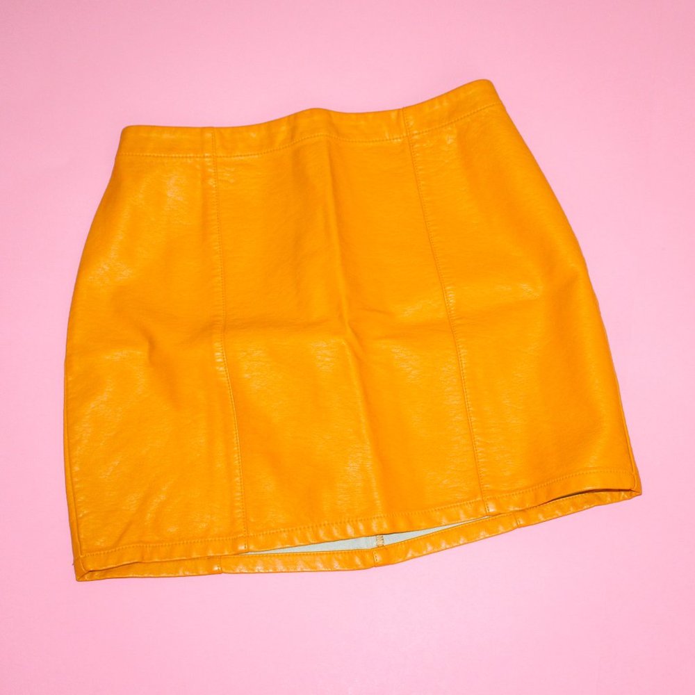 Mustard Yellow Pleather Mini Skirt